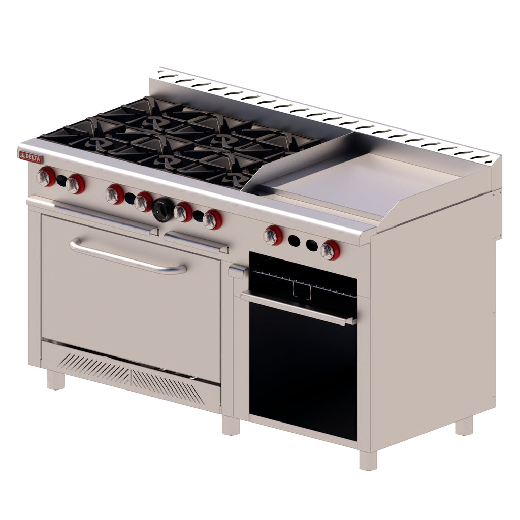 Estufa Delta H6-GA Mix Con 6 Quemadores-Plancha-Gratinador