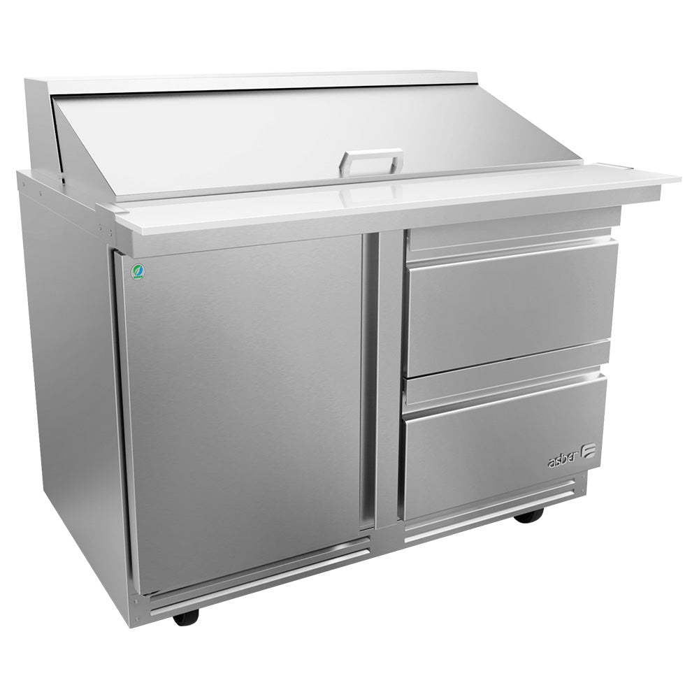 Mesa Refrigerada Asber APTM-48-18-D2 P HC Preparación Mega-Top De 12 Insertos Con Canjones Refrigerados Y Puerta