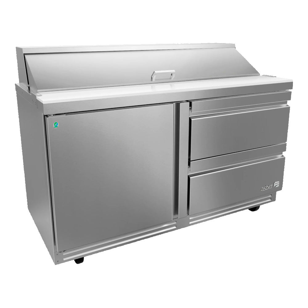 Mesa Refrigerada Asber APTM-60-24-D2 P HC Preparación Mega-Top De 16 Insertos Con Canjones Refrigerados Y Puerta