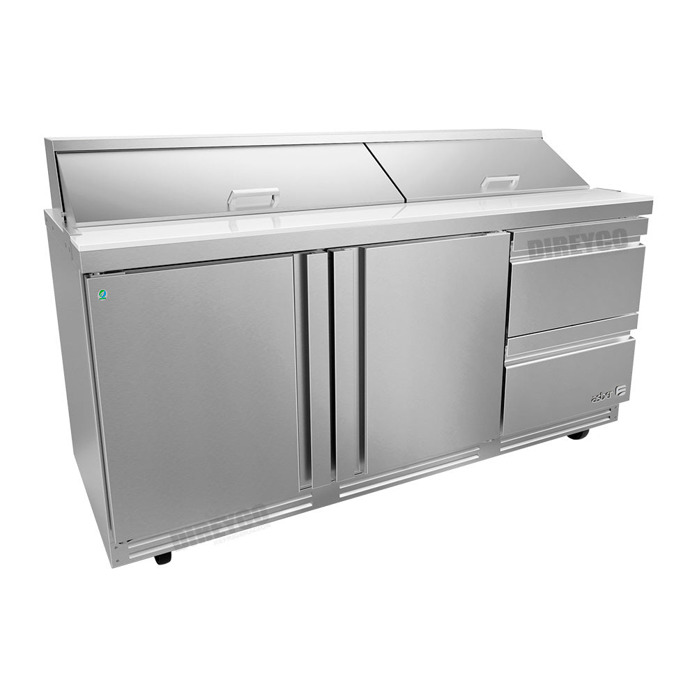 Mesa Refrigerada Asber APTM-72-30-D2 P HC Preparación Mega-Top De 18 Insertos Con Canjones Refrigerados Y Puertas