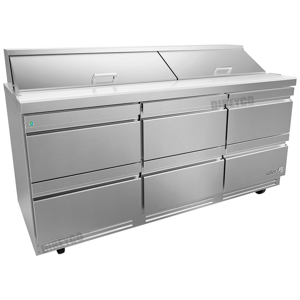 Mesa Refrigerada Asber APTM-72-30-D6 P HC Preparación Mega-Top De 18 Insertos Con Canjones Refrigerados