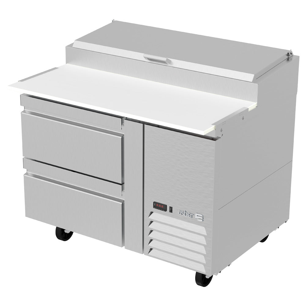 Mesa Refrigerada Asber APTP-46-D2 P HC Para Preparacion De Pizzas De 6 Insertos Con Cajones Refrigerados
