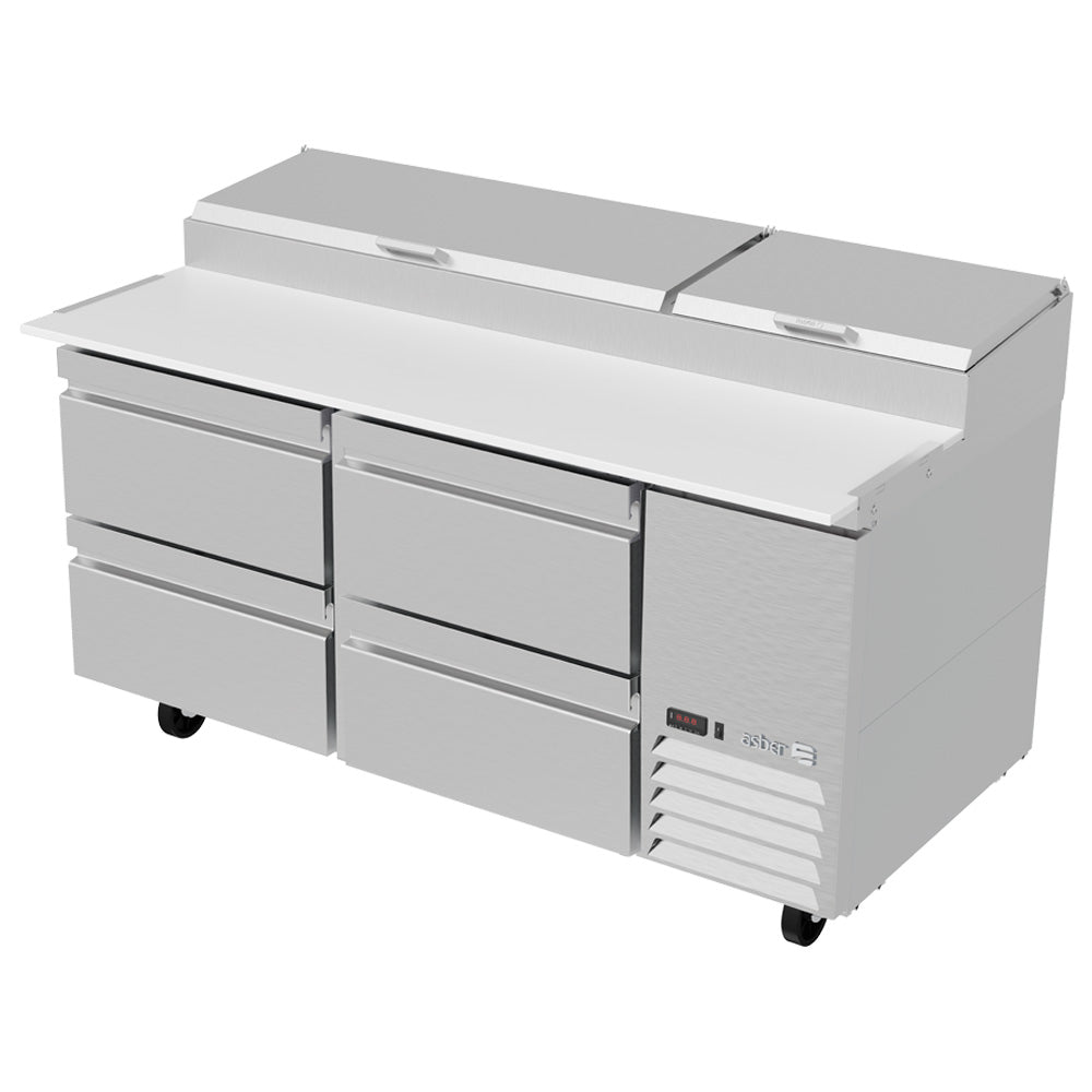 Mesa Refrigerada Asber APTP-67-D4 P HC Para Preparacion De Pizzas De 9 Insertos Con Cajones Refrigerados