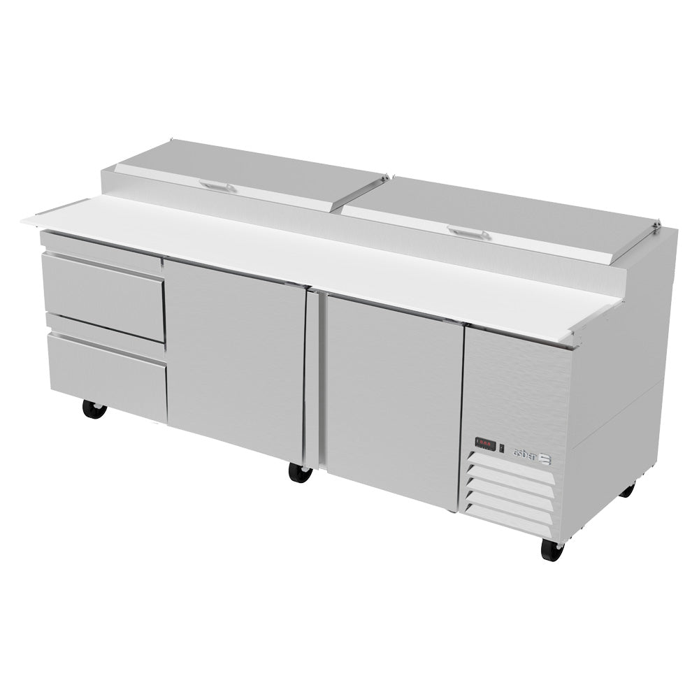 Mesa Refrigerada Asber APTP-93-D2 P HC Para Preparacion De Pizzas De 12 Insertos Con Cajones Refrigerados Y Puertas