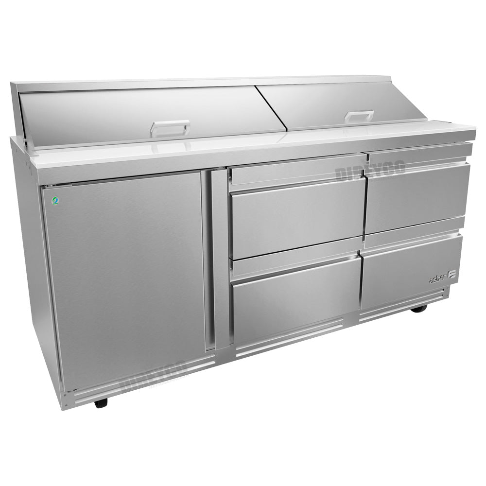 Mesa Refrigerada Para Preparacion De Ensaladas APTS-72-18-D4 P HC De 18 Insertos Con Cajones Refrigerados Y Puerta