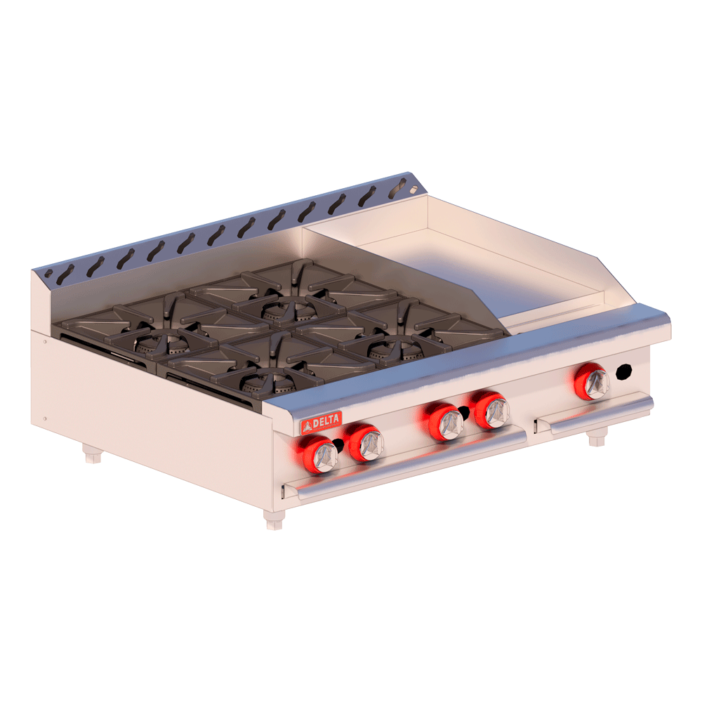 Parrilla Con Plancha Delta 2-4-1-G-TOP De 4 Quemadores Linea TOP
