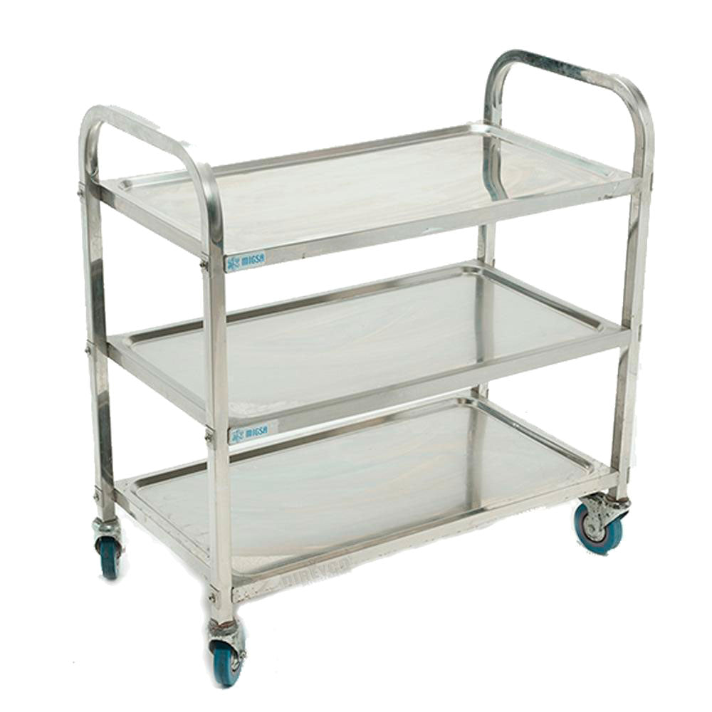 Carro De Servicio Migsa BN-T23 De Acero Inoxidable Con 2 Entrepaños Largo De 85 cm