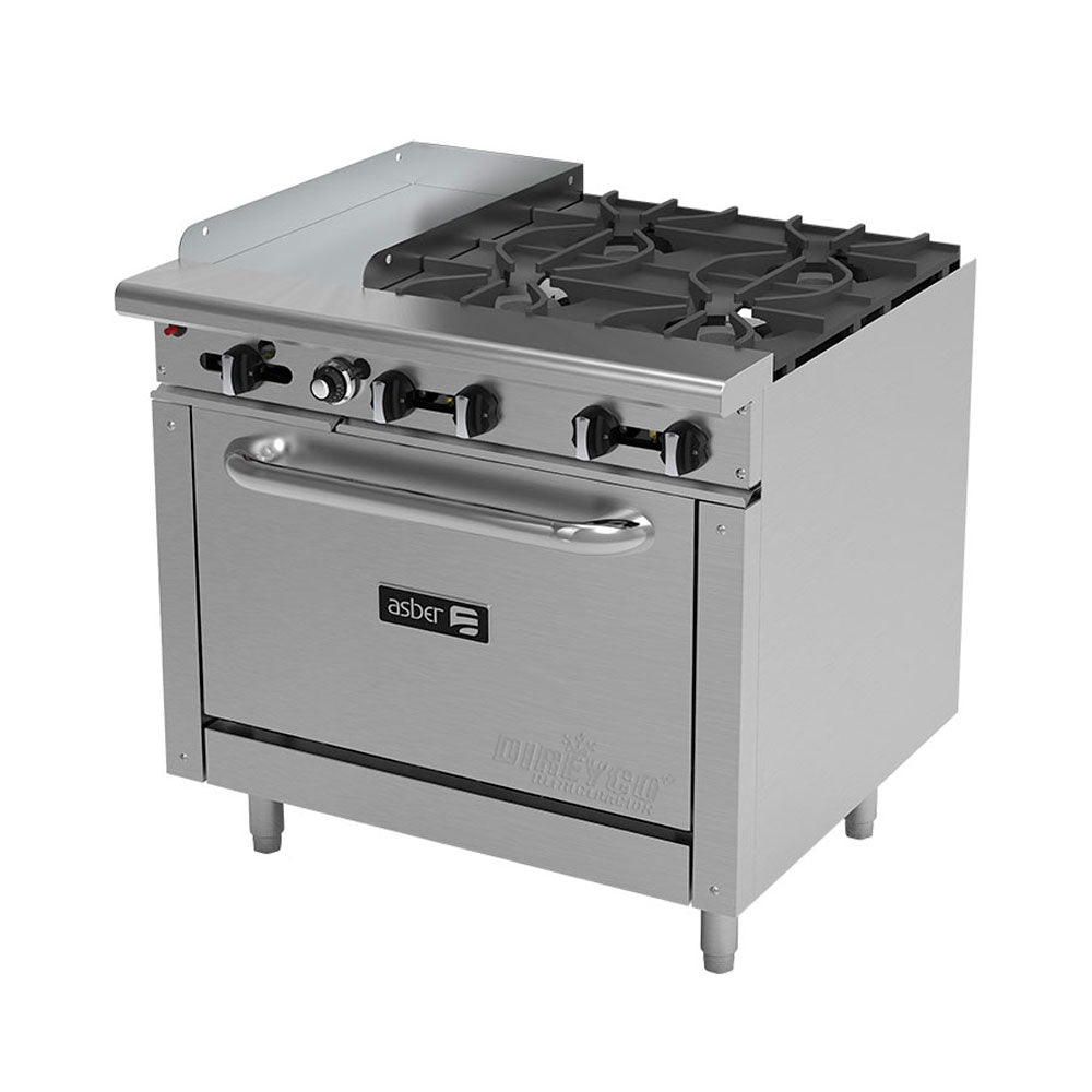 Estufa Asber AEMR-G12-B4-36 - 4 Quemadores - Plancha 12" y horno