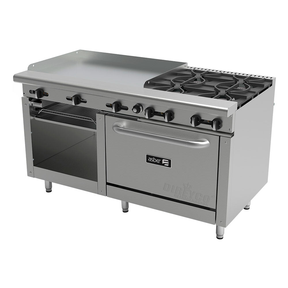 Estufa Asber AEMR-G36-B4-60-H - 4 Quemadores - Plancha 36" - gratinador y horno