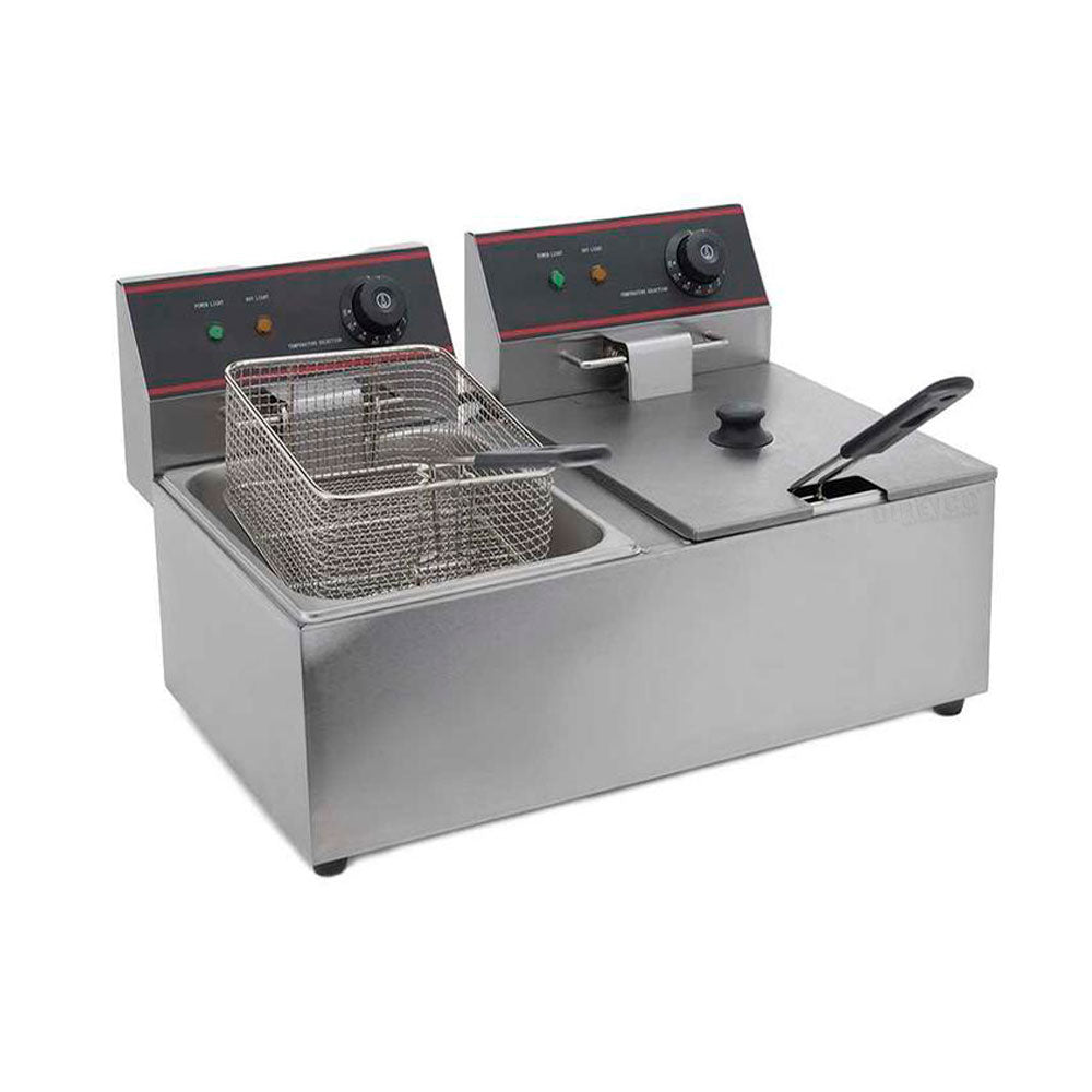 Freidora Eléctrica Migsa CKEF2LTS6 De Acero Inoxidable De 2 Tinas Para 6 Litros