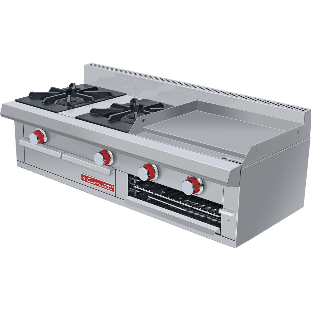 Estufa De Mesa Coriat MINICHEF MESA PETIT De 2 Quemadores Abiertos, Plancha y Gratinador Linea Premium