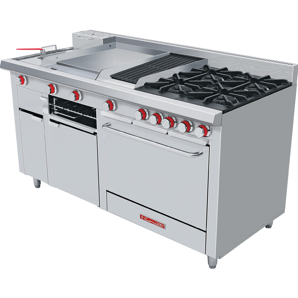 Estufa Coriat MÚLTIPLE MASTER De 4 Quemadores Abiertos, Asador, Plancha, Gratinador, Freidora de 3 Litros y Horno Linea Trend