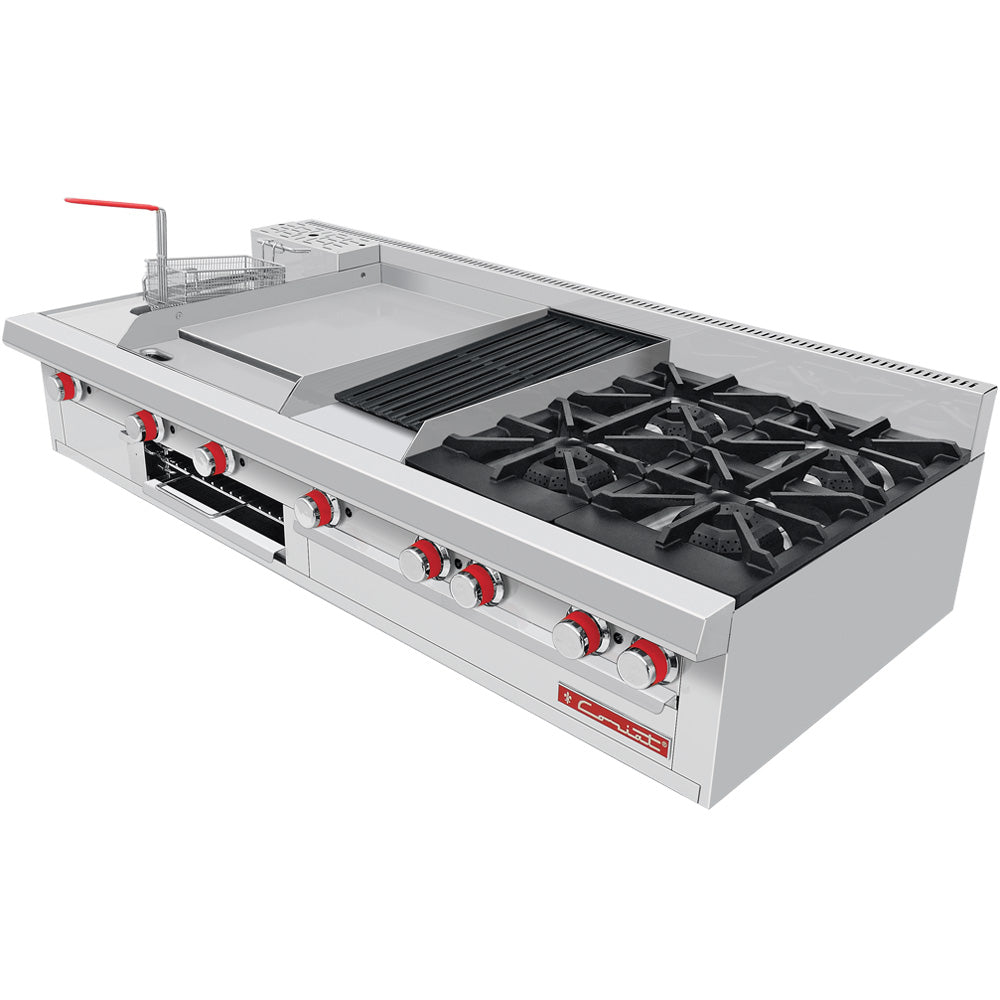 Estufa De Mesa Coriat MÚLTIPLE MESA MASTER De 4 Quemadores Abiertos, Plancha, Gratinador y Freidora de 3 Litros Linea Premium