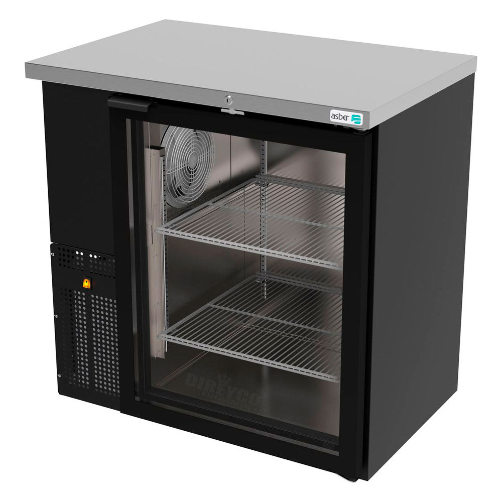 Refrigerador Contrabarra en Vinyl Negro Asber ABBC-24-36-G-HC Slim Line Puerta Cristal